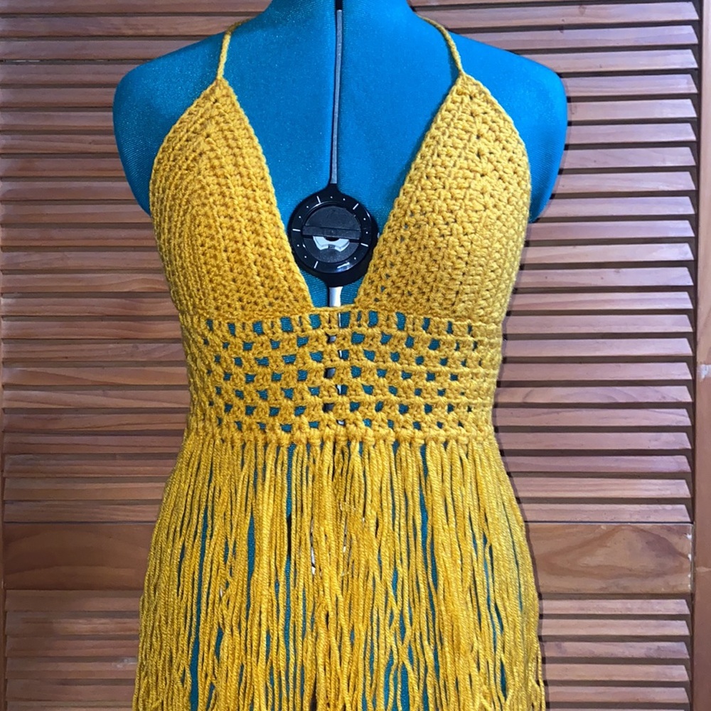 Handmade crochet fringed top